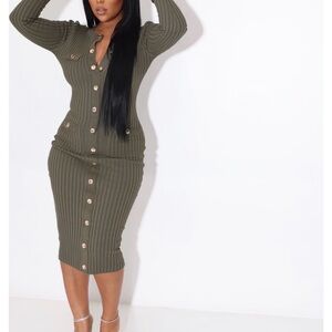 Nichole Lynel Olive Ribbed Button-Down Dress